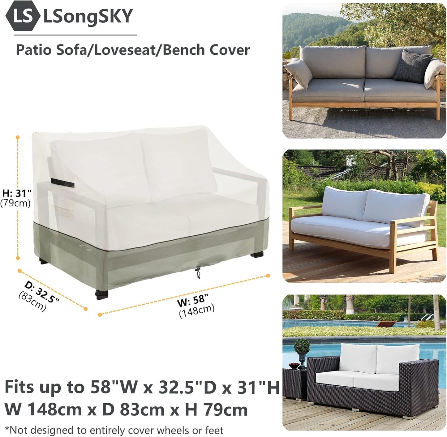 Skiennix Outdoor Loveseat Cover - 100% Waterproof Heavy-Duty Protection | Fits 58"W x 32.5"D x 31"H - Beige & Gray-Green