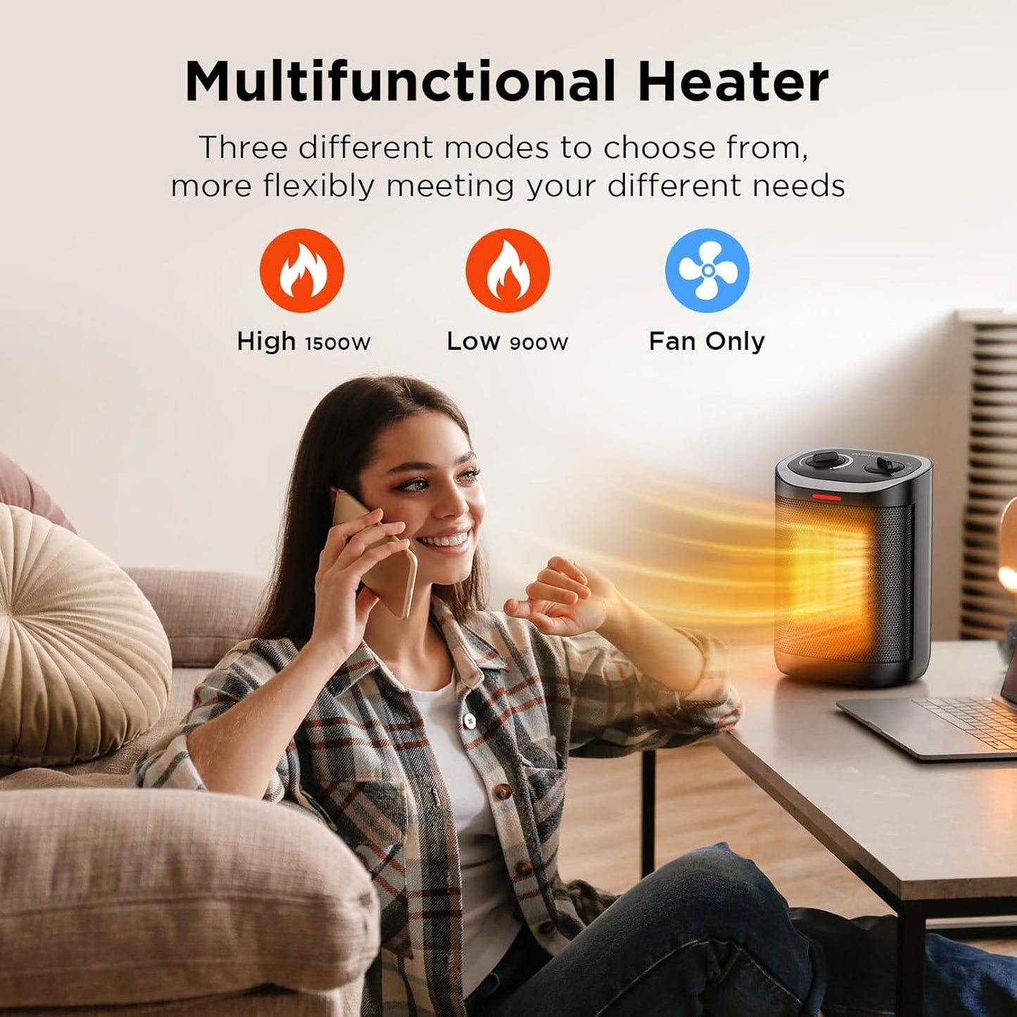Skiennix 1500W Portable Ceramic Space Heater - Safe & Efficient Indoor Heating for Home, Office, Desk