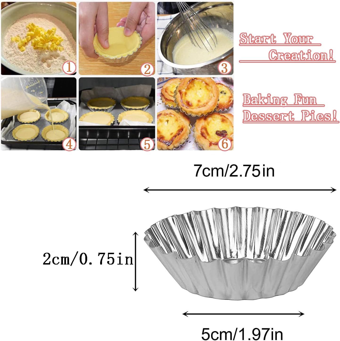 Skiennix Egg Tart Molds - 32-Pack Mini Tart Pans for Baking - 2.75 Inch Aluminum Tins