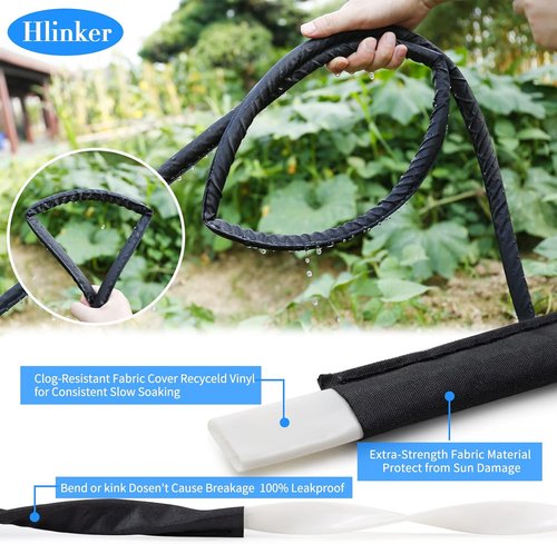 Hlinker Flat Soaker Hose - 100 FT Drip Irrigation for Garden Beds | Leakproof & Water-Saving Design