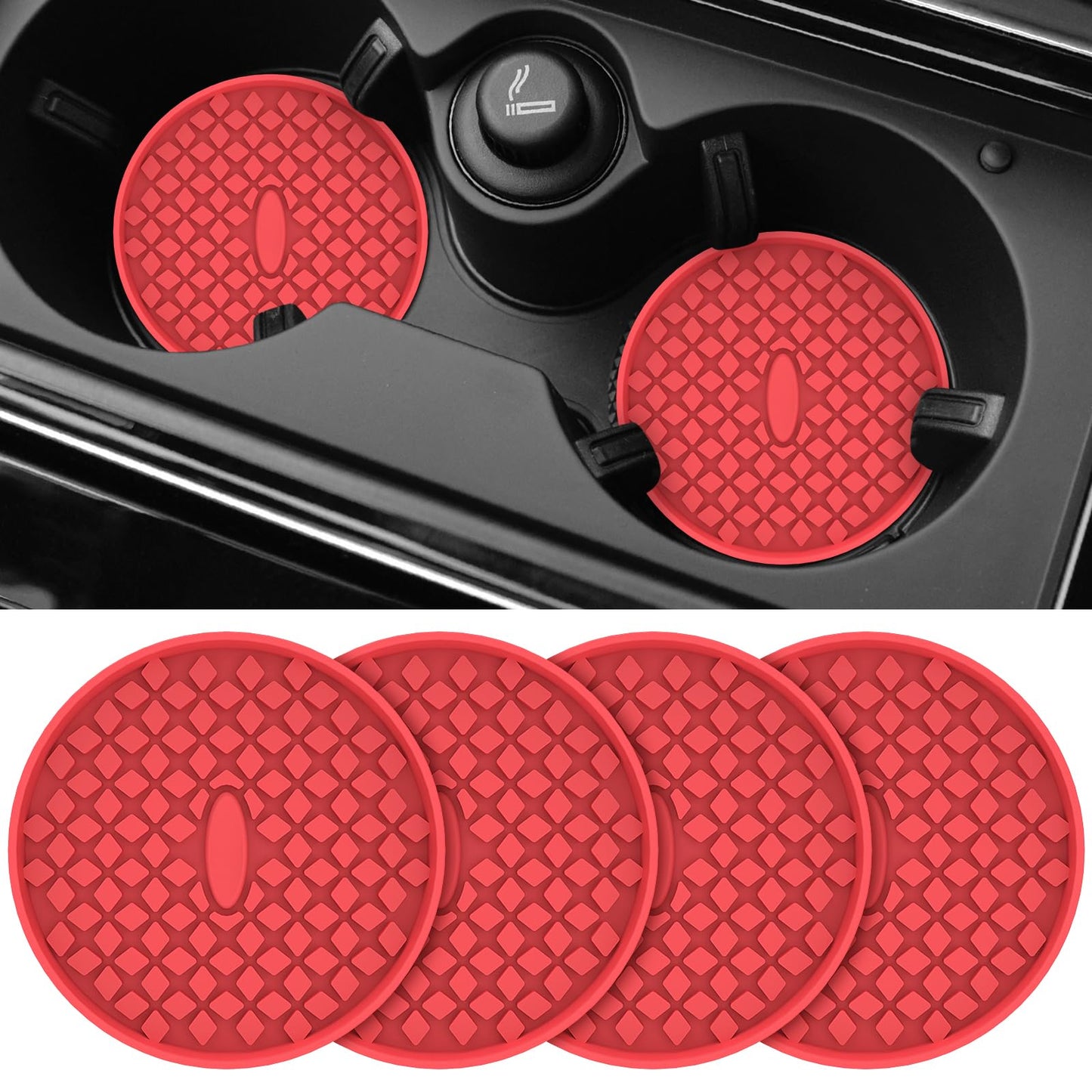 ME.FAN Car Cup Holder Coasters [4 Pack] Silicone Auto Mug Mats,Universal Non-Slip Recessed Car Interior Accessories Red