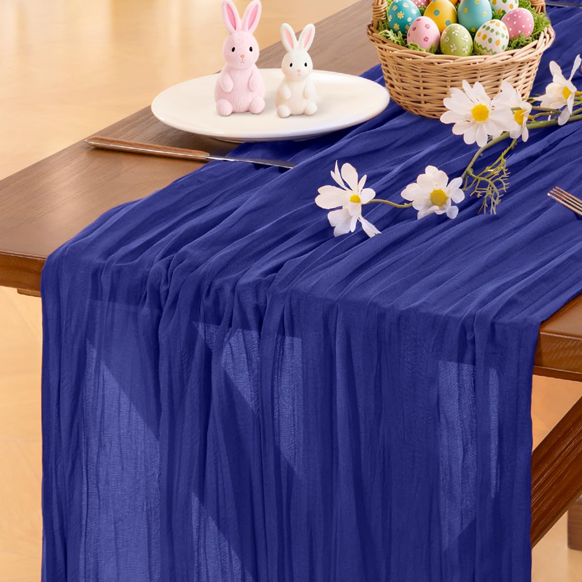 Socomi 10pcs Royal Blue Cheesecloth Table Runner Boho Rustic Gauze 120 inch 10FT Cheese Cloth Sheer Runner for Wedding Party Baby Shower Birthday Home Decor Holiday Decorations