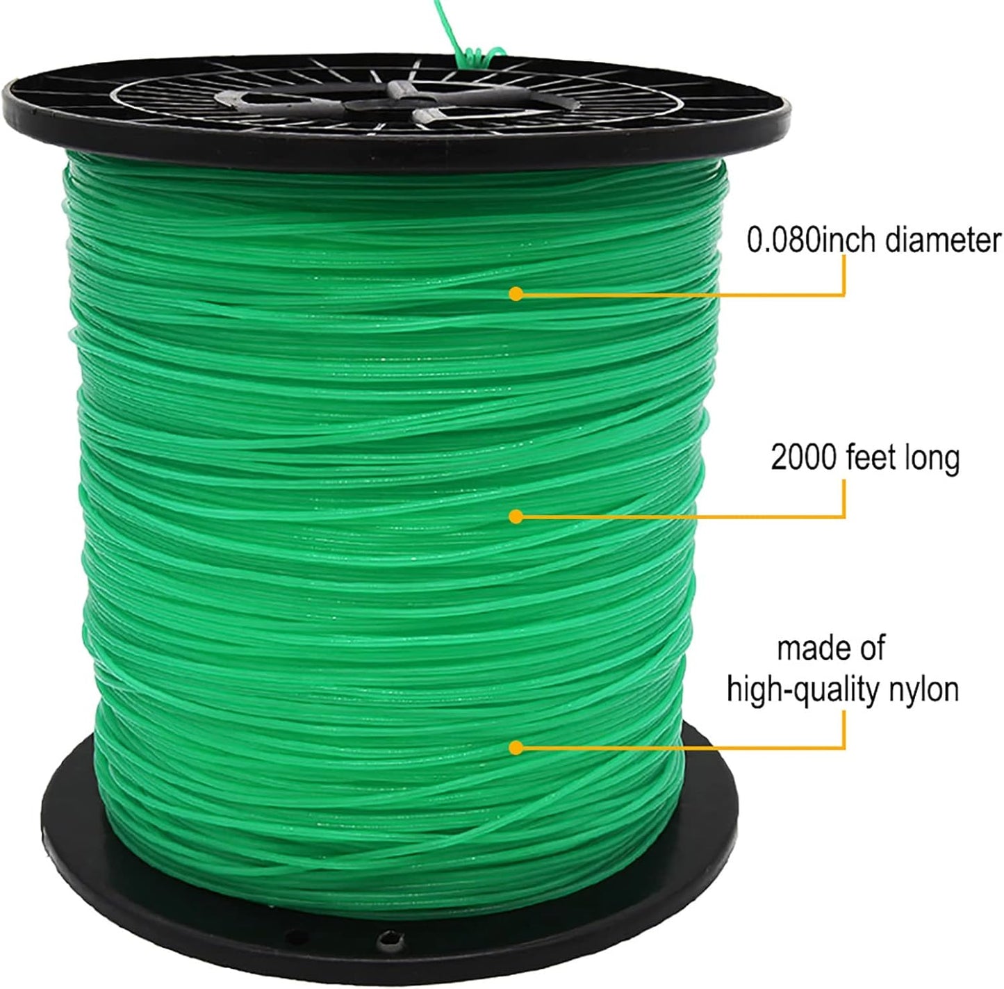 KAKO 080 Trimmer Line - Commercial Grade .080-Inch Round Weed Wacker String | 2000 Ft Green