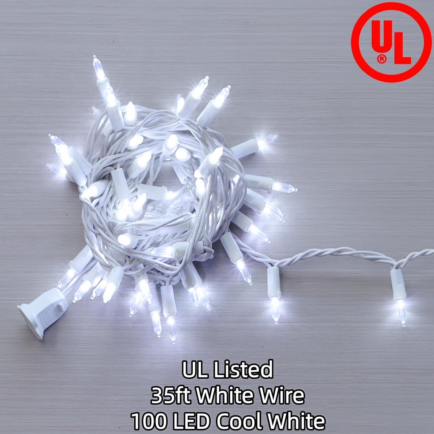 JinBest 100 LED White Christmas Lights, UL Certified and Commercial Grade White Wire String Lights 35 FT, for Indoor and Outdoor Party, Patio, Trees.
