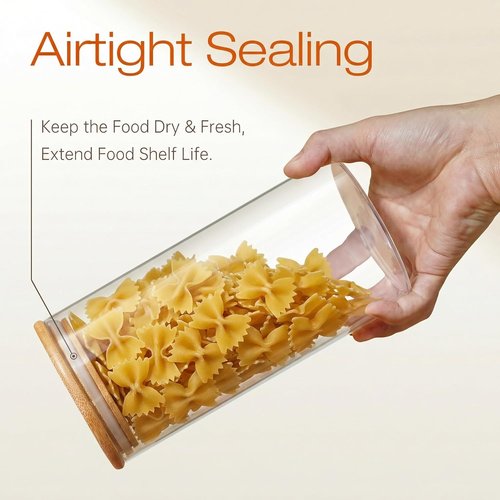 HomArtist Glass Jars - Airtight Bamboo Lids | Multi-Size Set of 5 for Kitchen & Pantry Storage