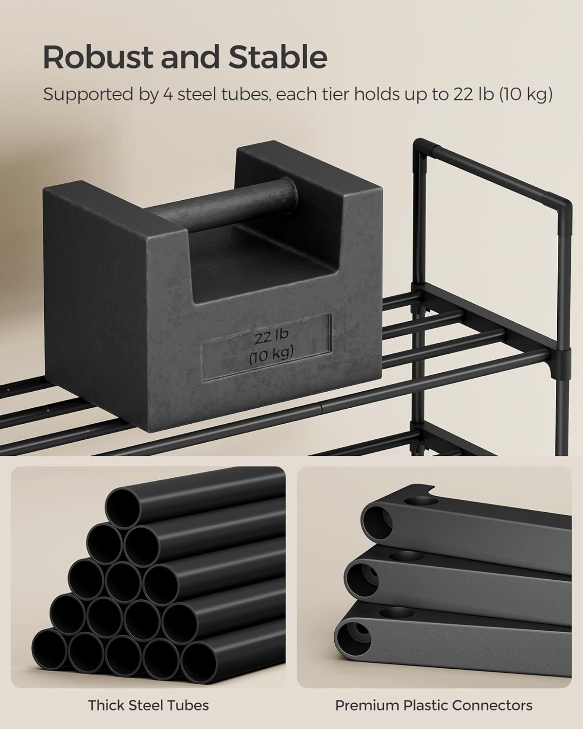 SONGMICS 2-Tier Shoe Rack - Stackable Metal Organizer for 6-9 Pairs | Entryway Storage, Black 11.8 x 26.8 x 14.6 Inches