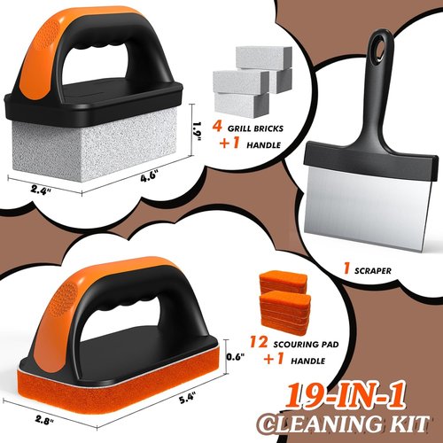 Blackstone 19-in-1 Griddle Cleaning Kit | Complete Flat Top Grill Cleaning Set with Scraper & Brush