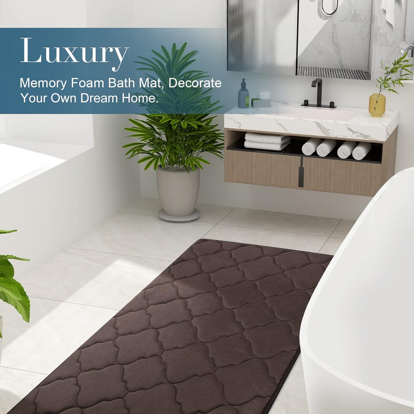 OLANLY Memory Foam Bath Mat Rug - Ultra Soft, Non-Slip & Absorbent | 24x16 Inches, Brown