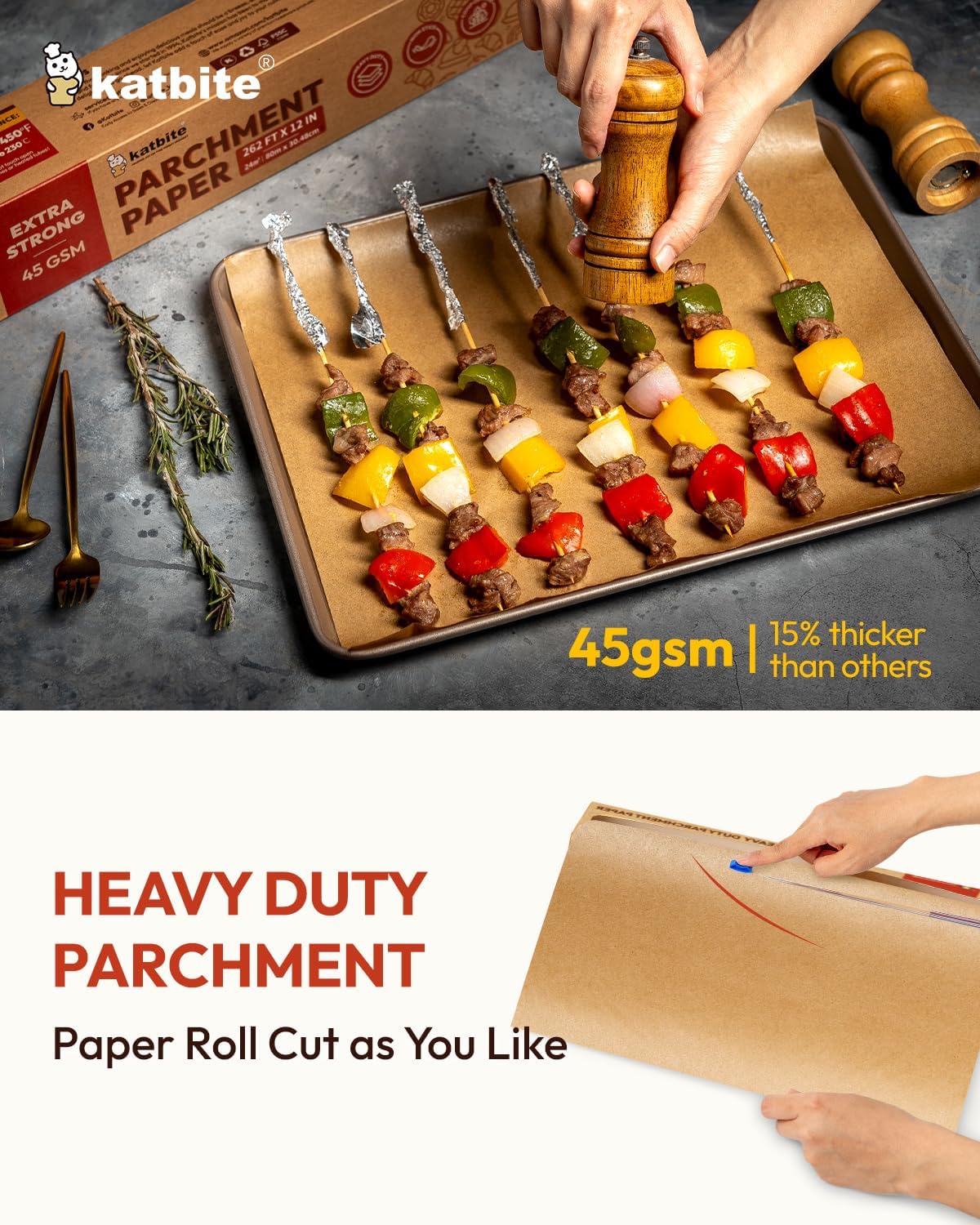 Skiennix Unbleached Parchment Paper Roll - Heavy Duty Non-Stick Baking Paper, 12in x 262ft