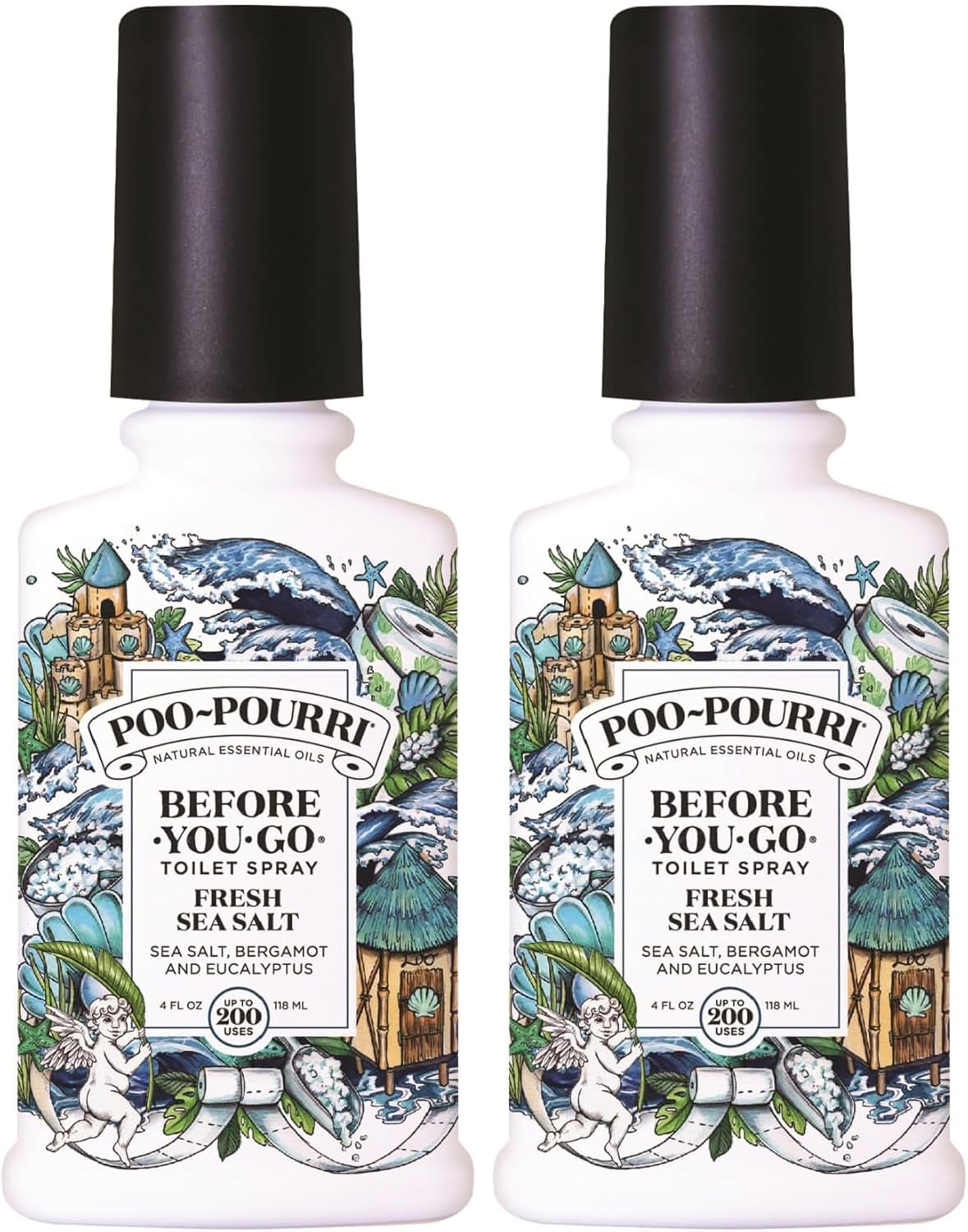 Poo-Pourri Toilet Spray - Fresh Sea Salt Scent | Plant-Based Odor Deodorizer, 4 Fl Oz (Pack of 2)