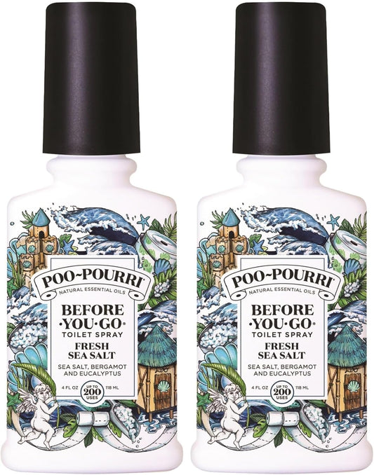 Poo-Pourri Toilet Spray - Fresh Sea Salt Scent | Plant-Based Odor Deodorizer, 4 Fl Oz (Pack of 2)
