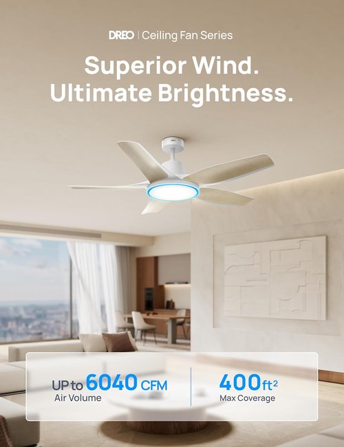 Dreo Smart Ceiling Fan - 52'' Low Profile Design with Dimmable RGB Lighting & Alexa Control | Quiet Operation