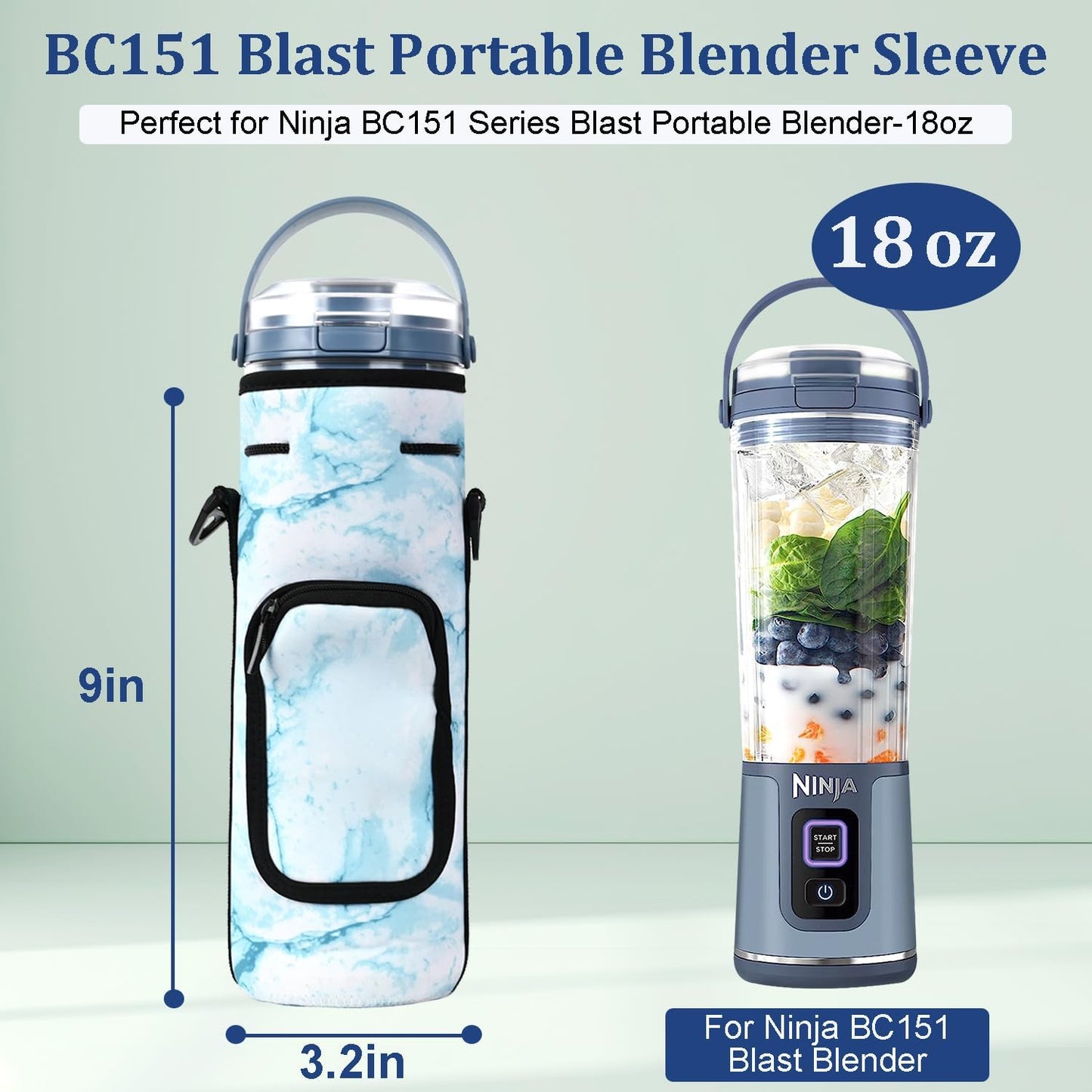 Ninja Storage Sleeve Bag - Portable Blender Case with Shoulder Strap & Accessory Pocket | Blue