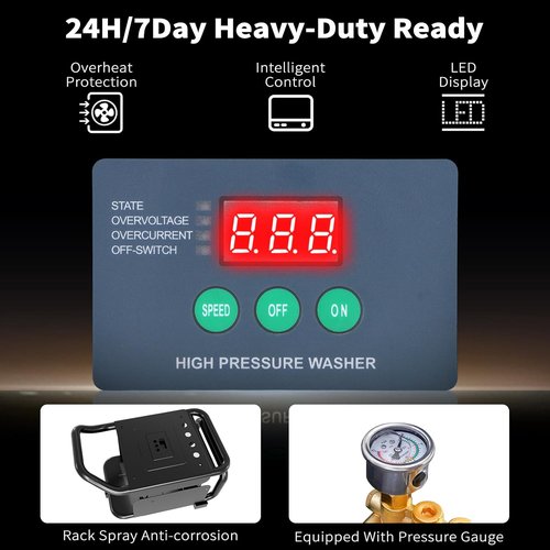 **PM Commercial Electric Pressure Washer - 100 Bar, 2.3 GPM, Quiet 65dB, 7 Nozzles for Cars & Driveways**