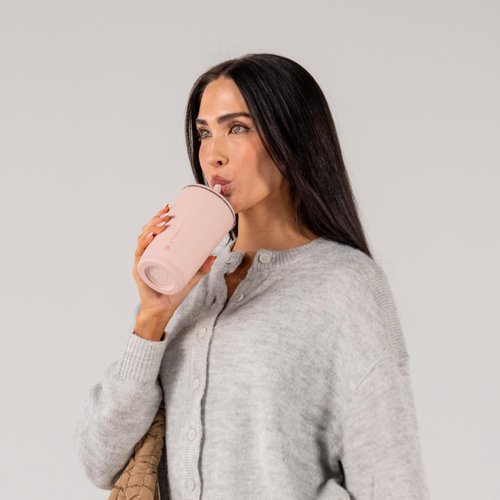 HydroJug Everyday Tumbler 14 oz – Ceramic-Lined Insulated Tumbler with Straw and Soft-Touch Lid, Cup Holder Friendly, Double-Wall Vacuum Insulation, Reusable Travel Cup – Dusty Rose
