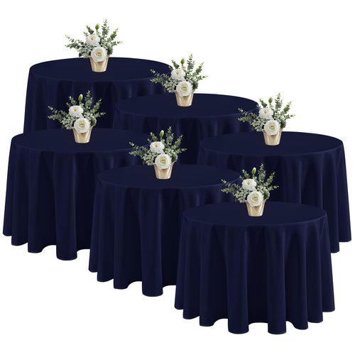 Fitable 6 Pack Navy Round Tablecloths - 120 Inches in Diameter - Stain Resistant and Washable Table Clothes, Polyester Fabric Table Covers for Wedding, Party, Banquet, Formal Events