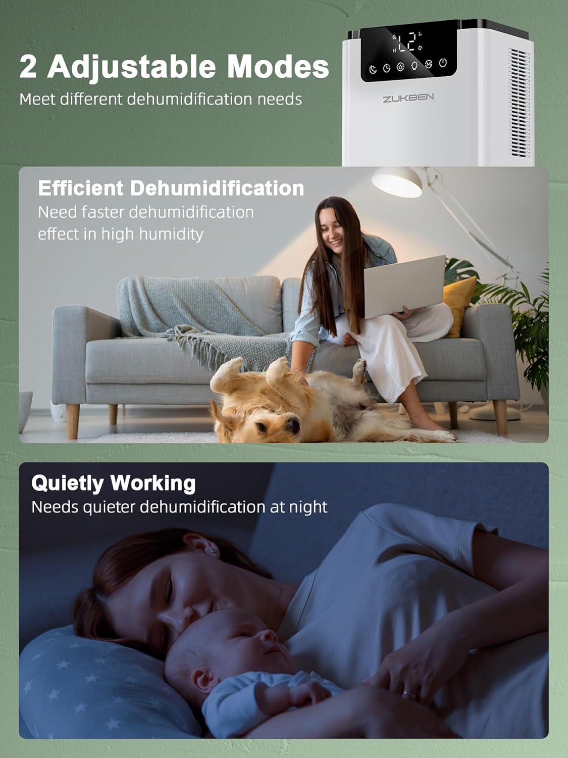 Skiennix Dehumidifier - 75 OZ Water Tank for Home | Quiet 500 sq.ft Unit with 12H Timer & LED Light