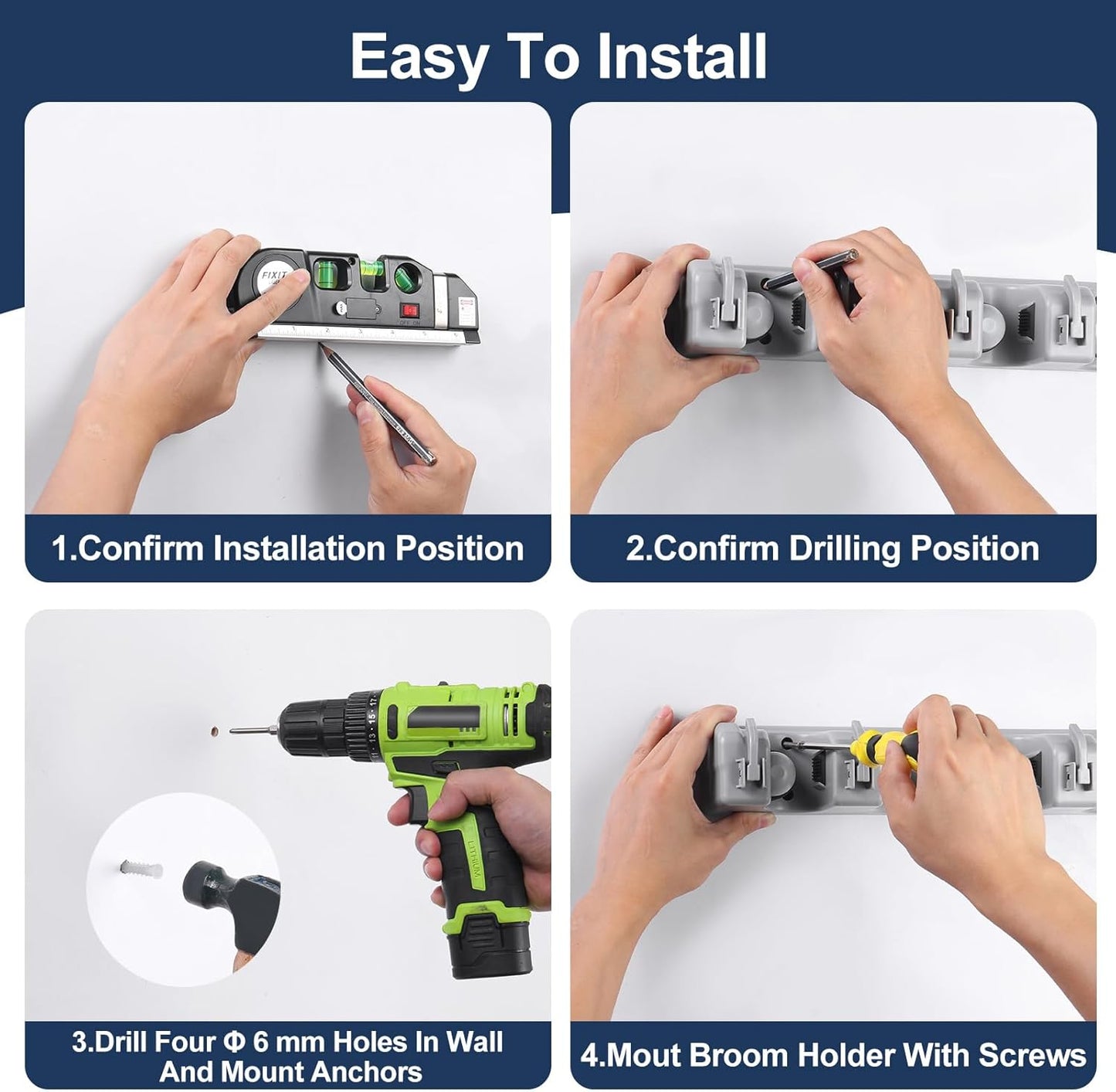 Skiennix Mop And Broom Holder - Wall-Mounted Organizer For Closet, Laundry Room & Garage Storage