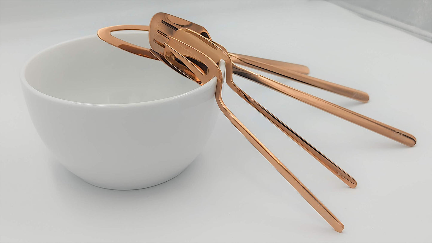 Jade X Ginger Modern Flatware - Luxury Stainless Steel Utensil Elegant Dinnerware Cutlery Set, Dishwasher Safe Forks Knives Spoons, Tableware (Rose Gold, 5pcs, Service for 1)