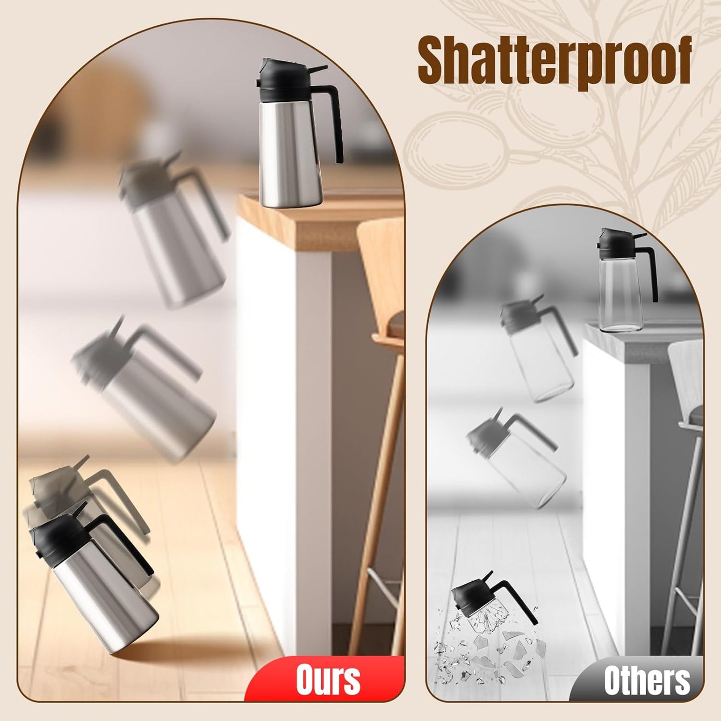 PARACITY Olive Oil Dispenser Bottle - 2-in-1 Sprayer & Dispenser with Stainless Steel Shell | Black