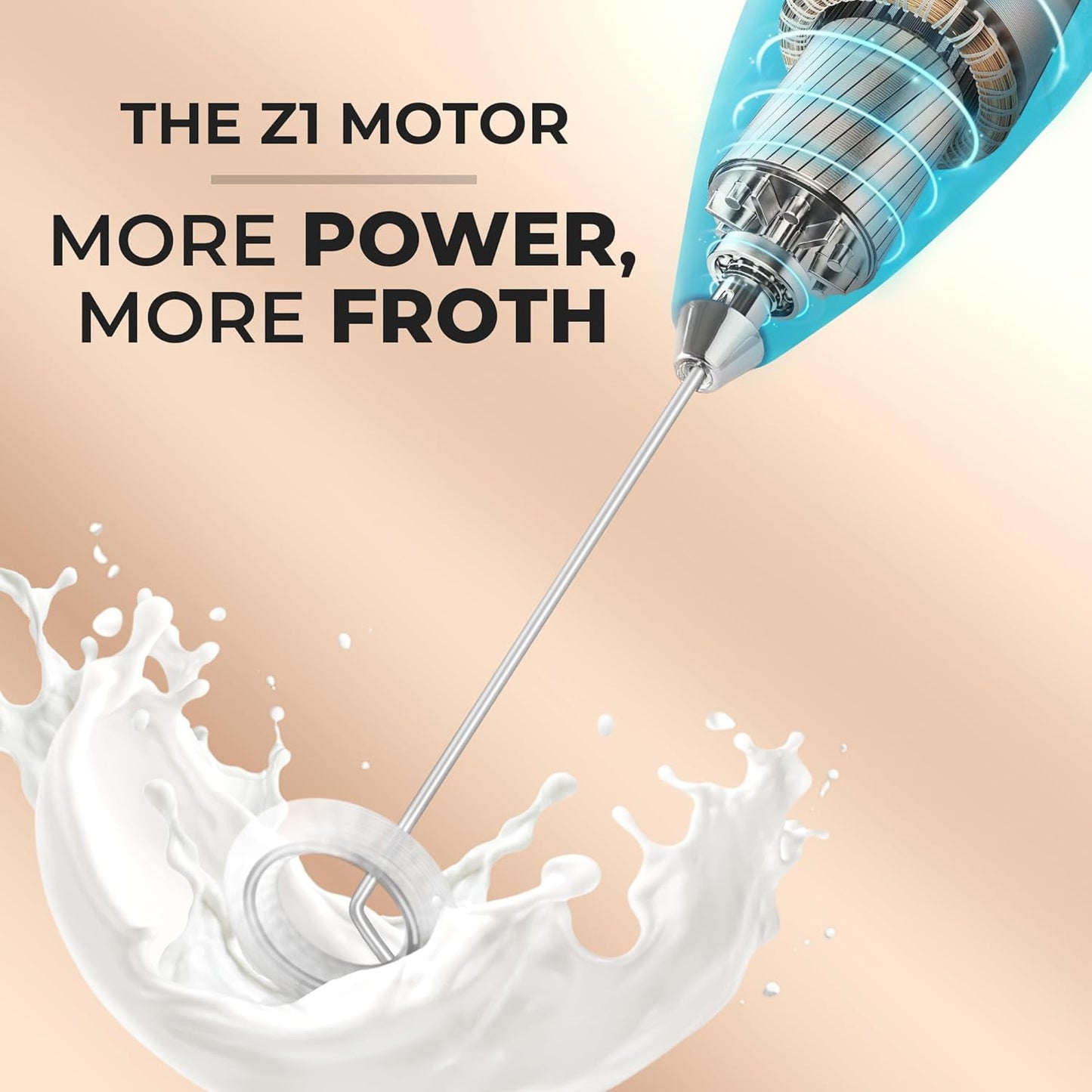 Zulay Kitchen Milk Frother Wand - Ultra-Fast Electric Whisk for Coffee, Lattes & Cappuccino - Love Coffee Blue