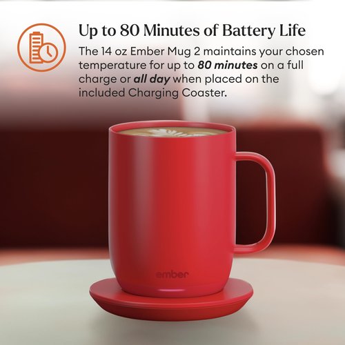 Ember Temperature Control Smart Mug 2, 14 Oz, App-Controlled Heated Coffee Mug with 80 Min Battery Life and Improved Design, Red