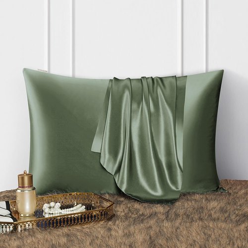 DISANGNI 100% Silk Pillow Cases - 22 Momme Mulberry Silk for Hair & Skin | Standard Size 20"x26" Green (2 Pack)