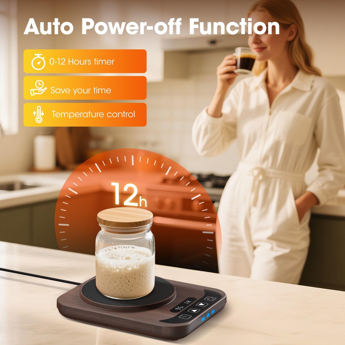 Sourdough Starter Warmer with Temperature Display,Sourdough Warming Mats 100℉ Electric Heating 12 Hours Timing Function Sourdough Heating Mat Bread for Baking Supplies Kitchen Bakers (Wood)