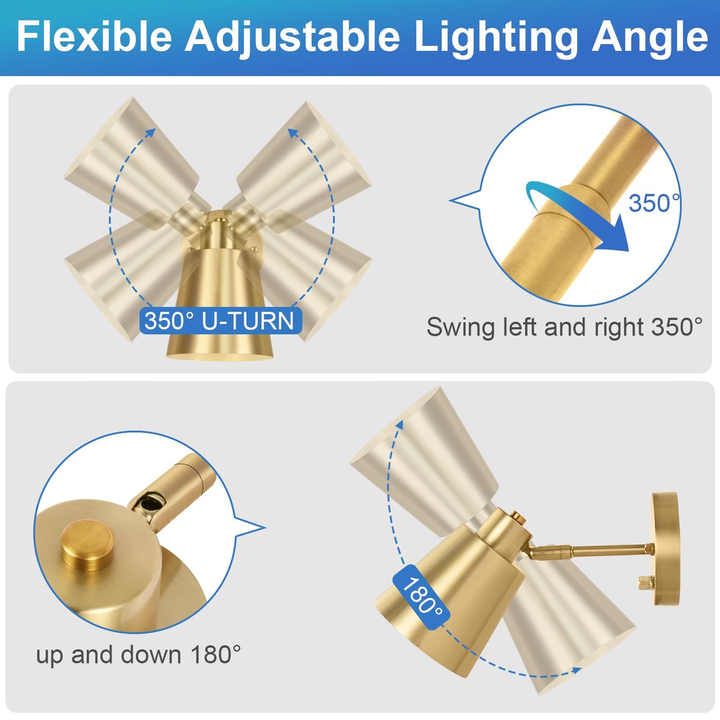 VATONI Battery Operated Wall Sconces Set of 2, Rechargeable Battery Operated Wall Lights Wireless Wall Sconce with Remote Control, Dimmable Wall Sconces Gold Wall Light for Bedroom Bedside LivingRoom