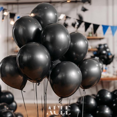AULE Black Metallic Balloons - 12 Inch Chrome Latex Balloons for Birthday & Graduation Decor | 50 Pcs