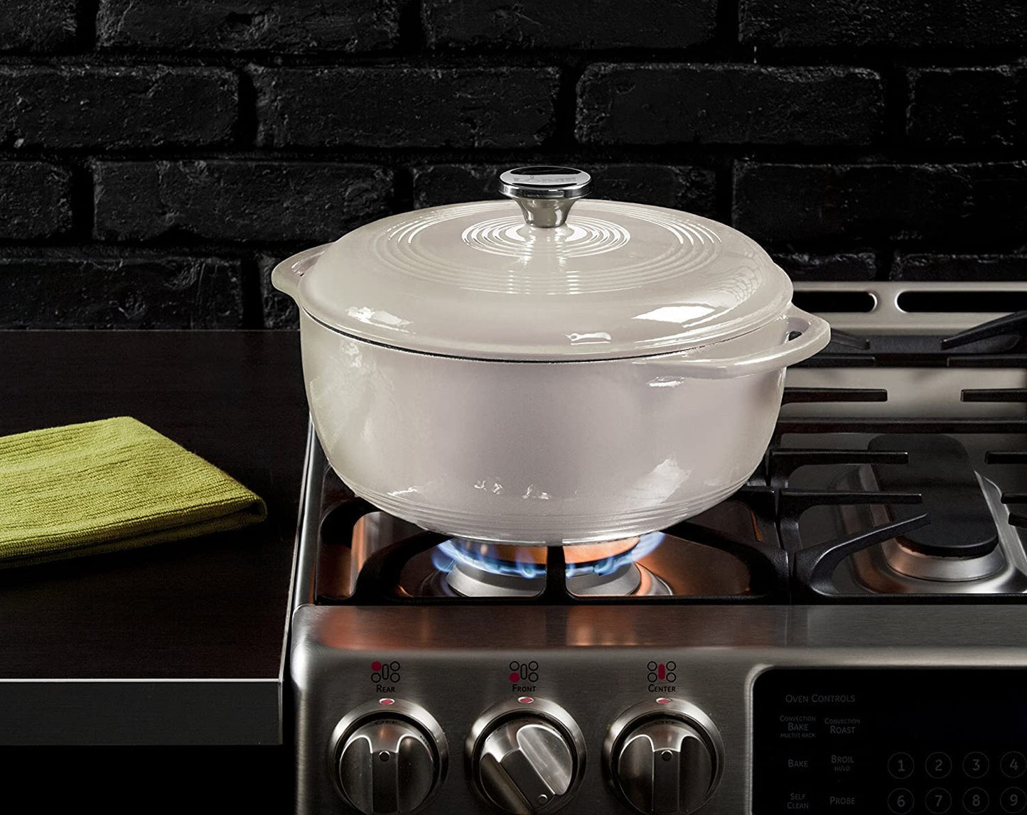 Lodge Essential Enamel Cast Iron Dutch Oven with Lid - Induction- Oven-Safe Enamel Cookware up to 500° F - Heat-Retaining Braising & Roasting Pot - Non-Toxic Cookware - 7.5 Quart, Oyster White