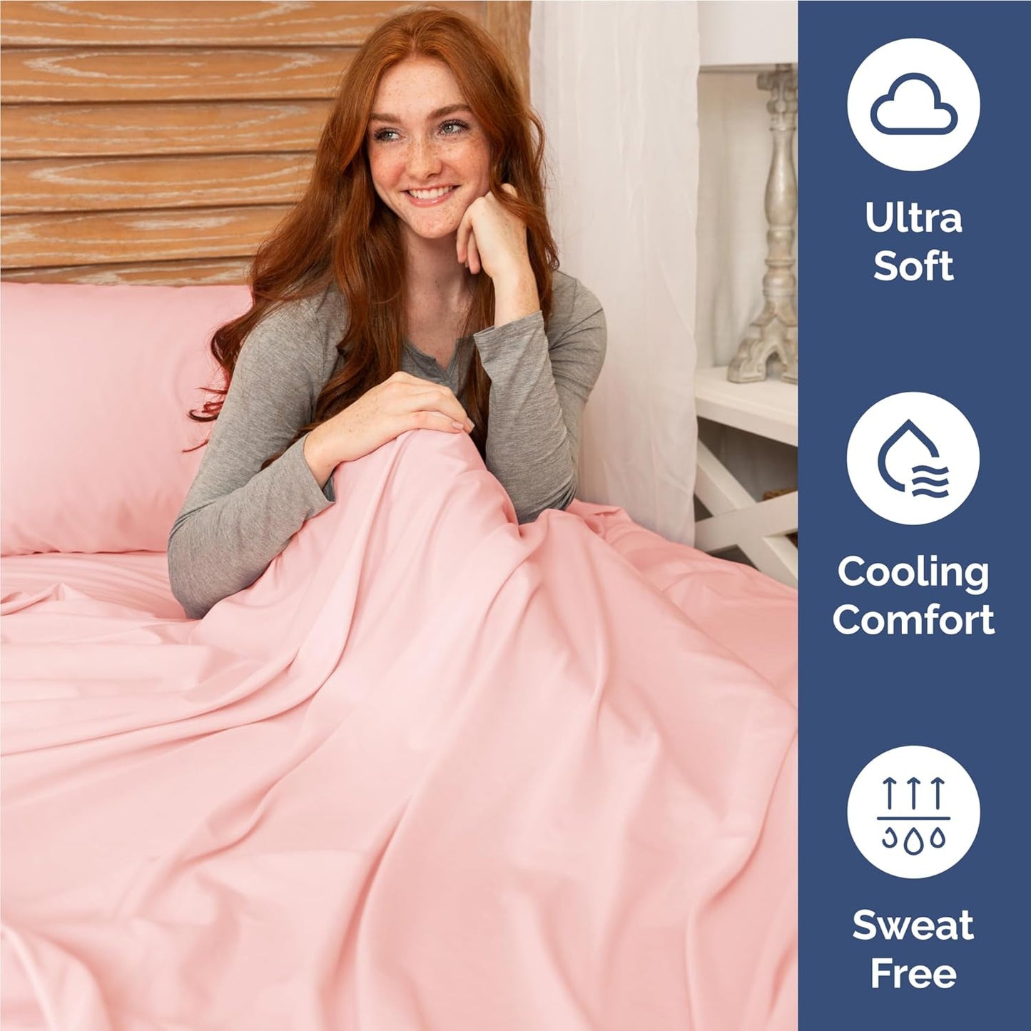 Skiennix Full Size 4-Piece Sheet Set - Comfy Cooling Bed Sheets | Ultra-Soft, Deep Pockets - Baby Pink