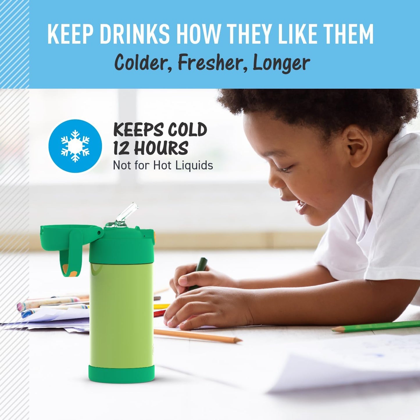 THERMOS FUNTAINER Water Bottle - 12 Ounce Kids Stainless Steel Vacuum Insulated - Lime/Orange