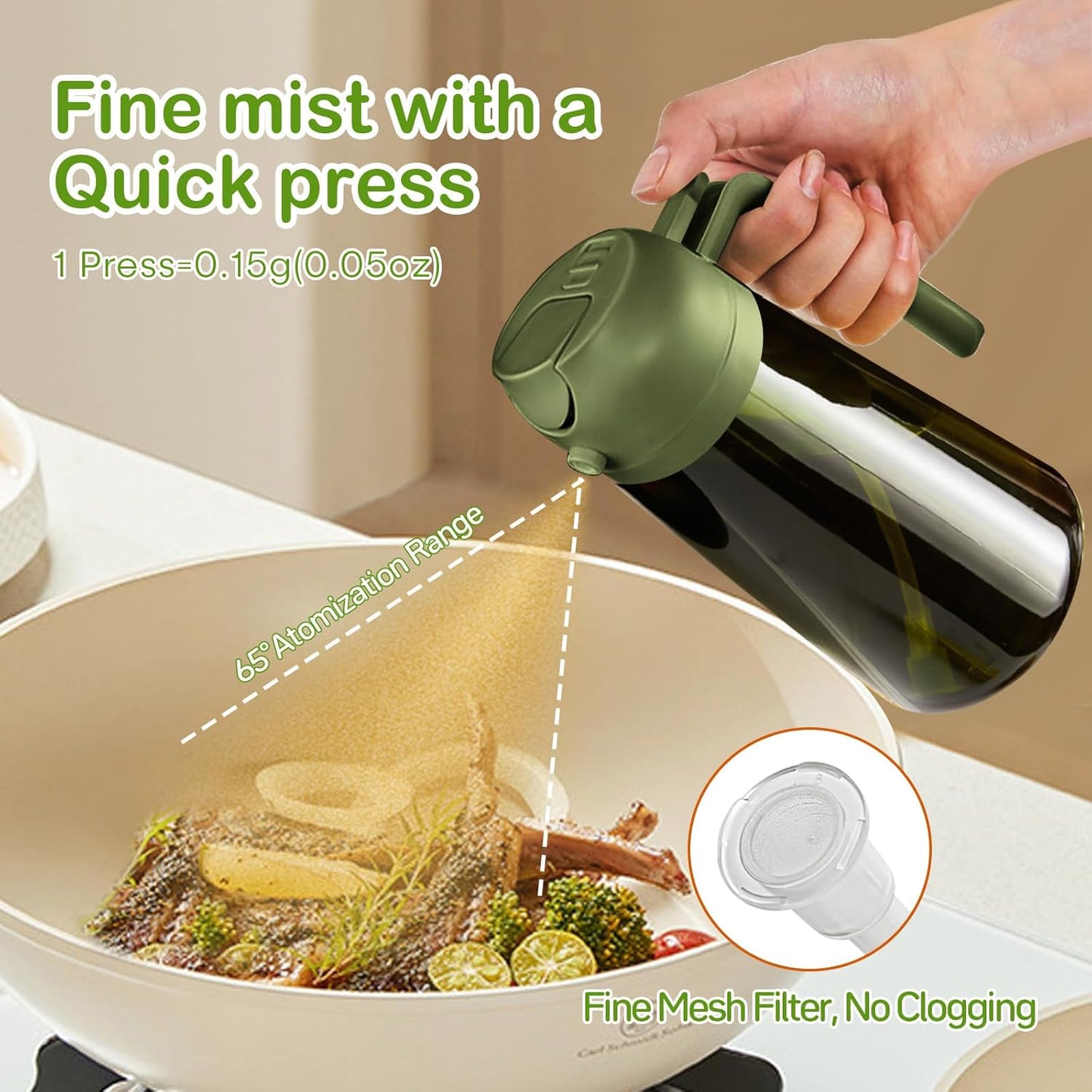 YARRAMATE 16oz Dark Green Oil Sprayer - Premium Food-Grade 2-in-1 Olive Oil Dispenser for Cooking & BBQ