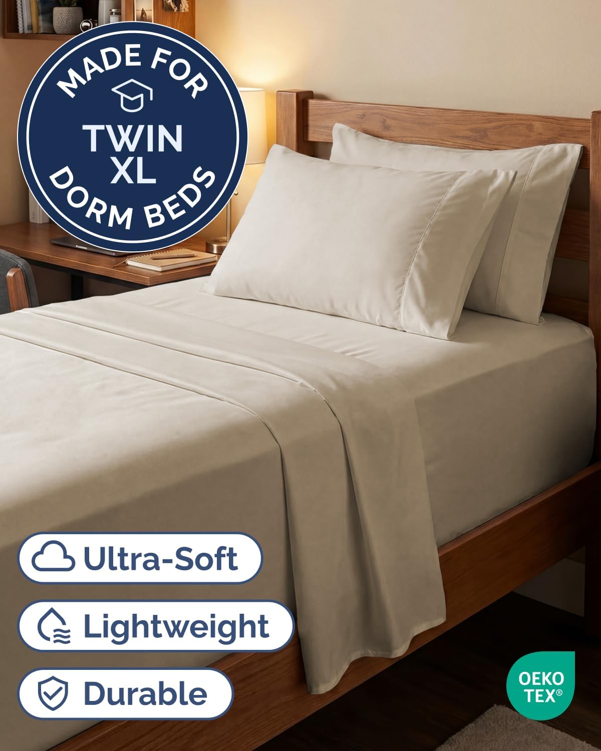 Skiennix Extra Deep Twin XL Sheet Set | 4-Piece Breathable Cooling Bedding - Soft, Wrinkle-Free Wheat Color