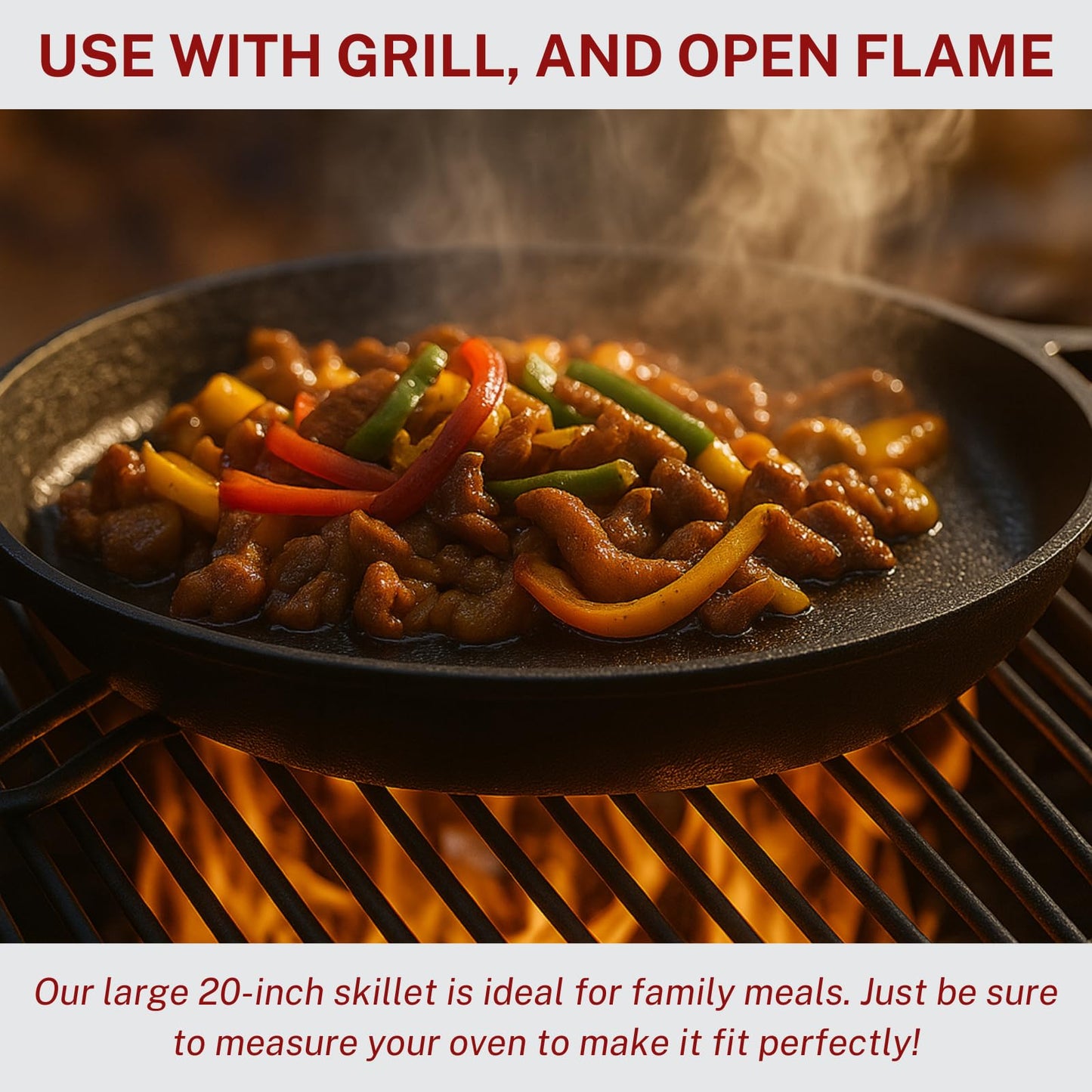 Colenza Large Cast Iron Skillet 20 Inch, Pre Seasoned Cast Iron Skillet for Cooking & Frying – XL Heavy Duty Pan with Dual Handles – Ideal for Grill, Oven, Stove, Campfire Use