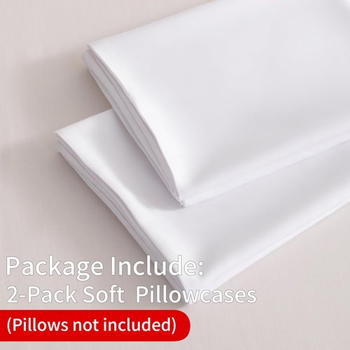 BEDSUM Microfiber Pillowcases Set of 2 - Soft, Wrinkle-Resistant, Easy Care | 20x26 Inches, White