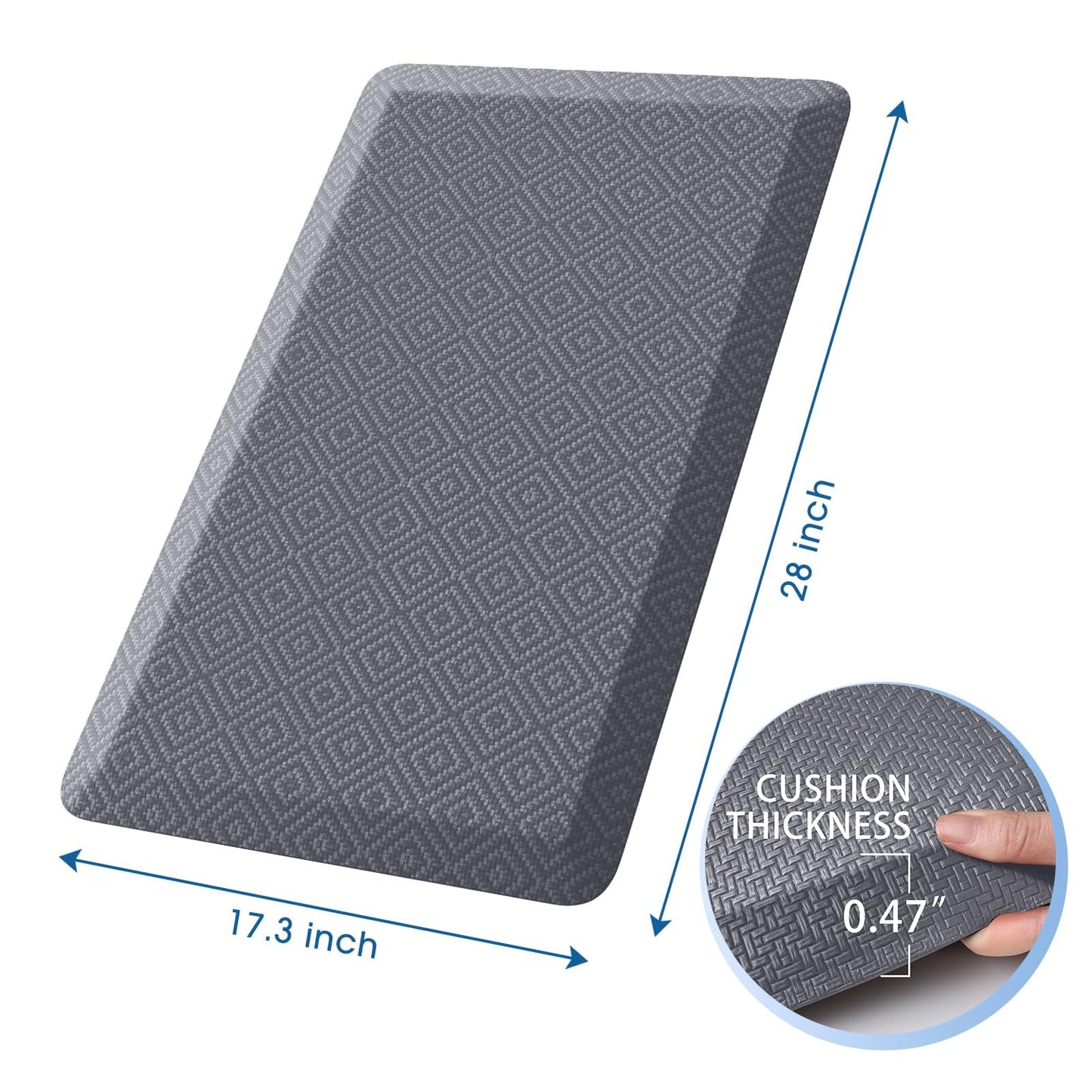 Mattitude Kitchen Mat Cushioned Anti-Fatigue Floor Mat Water Resistant Non-Slip Mats and Rugs Standing and Comfort Desk Mats for House Sink Office Laundry (Grey, 17.3"x28")