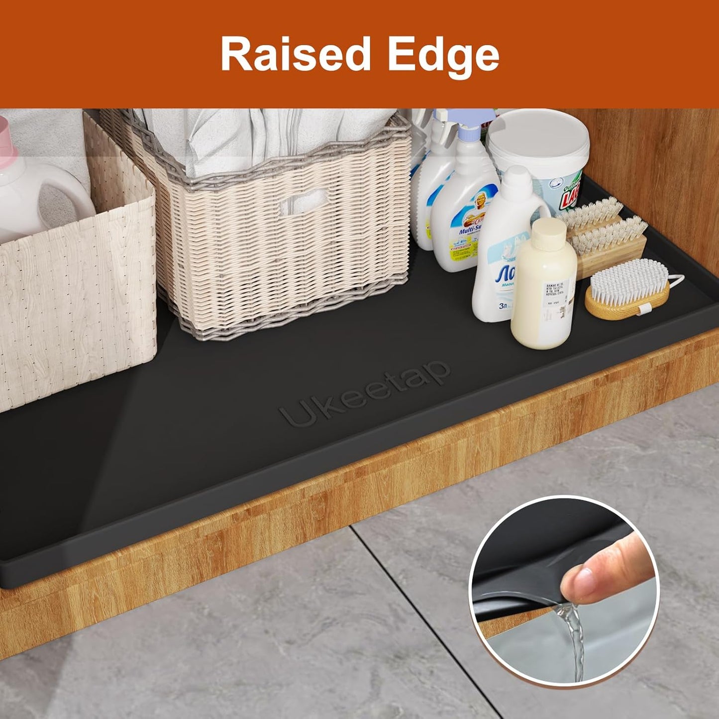 Ukeetap Extra Thick Silicone Mat - Waterproof Under Sink Mat for Kitchen & Bathroom | 34" x 22", Black