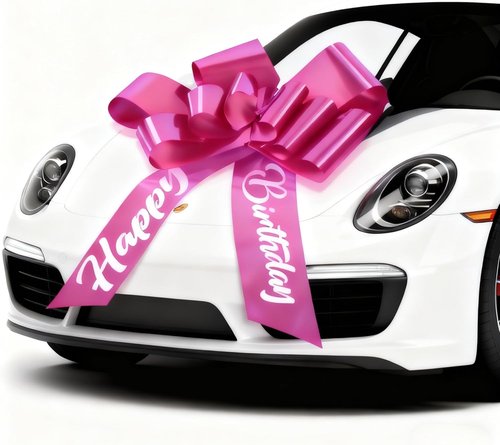 30 Inch Giant Rosy Car Bow - Extra Large Reusable Birthday Gift Bow with Secure Adhesive | Perfect for New Vehicle Decor
