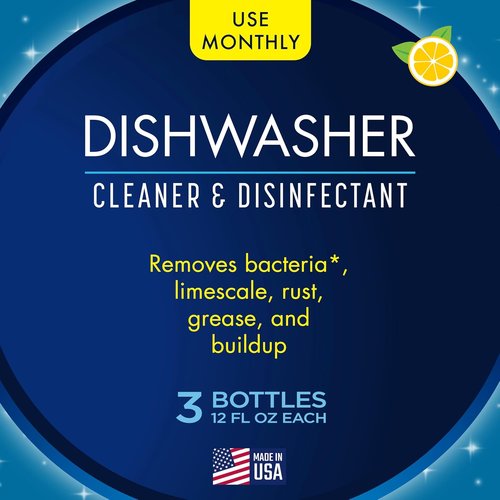Glisten Dishwasher Cleaner - Removes Limescale & Grease | Lemon Scent, 12 Ounce Bottle, 3-Pack