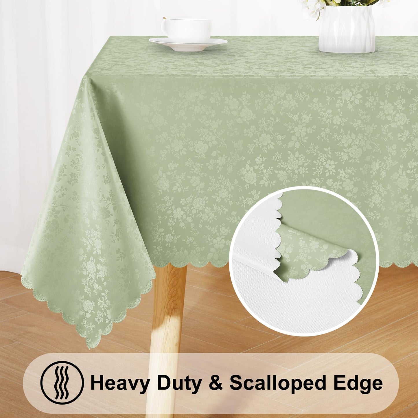 Smiry Rectangle Table Cloth, Waterproof Heavy Duty Vinyl Tablecloths, Wipeable Washable Table Cover for Kitchen and Dining Room (Grass Green, 60" X 120")