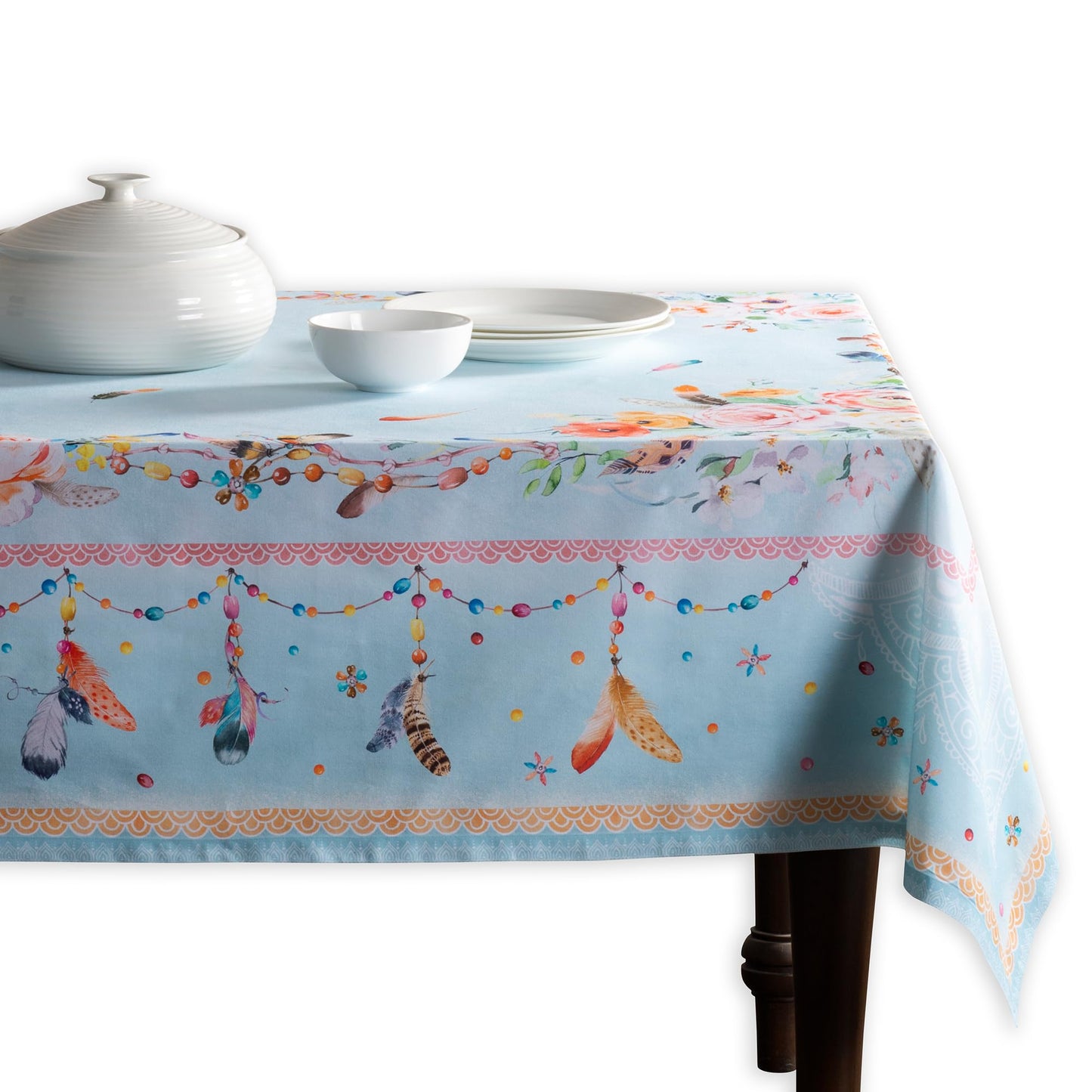 Maison d' Hermine Table Cloth Rectangle Table 100% Cotton 60 x 108 Inches Tablecloth Reusable Decorative for Dining Kitchen Room Farmhouse Home Gifts for Mothers Day Spring Summer - Ibiza - Blue