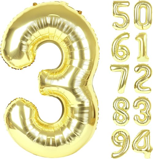Champagne Gold Number 3 Balloon - 40 Inch Light Gold Birthday Decorations for Kids & Women