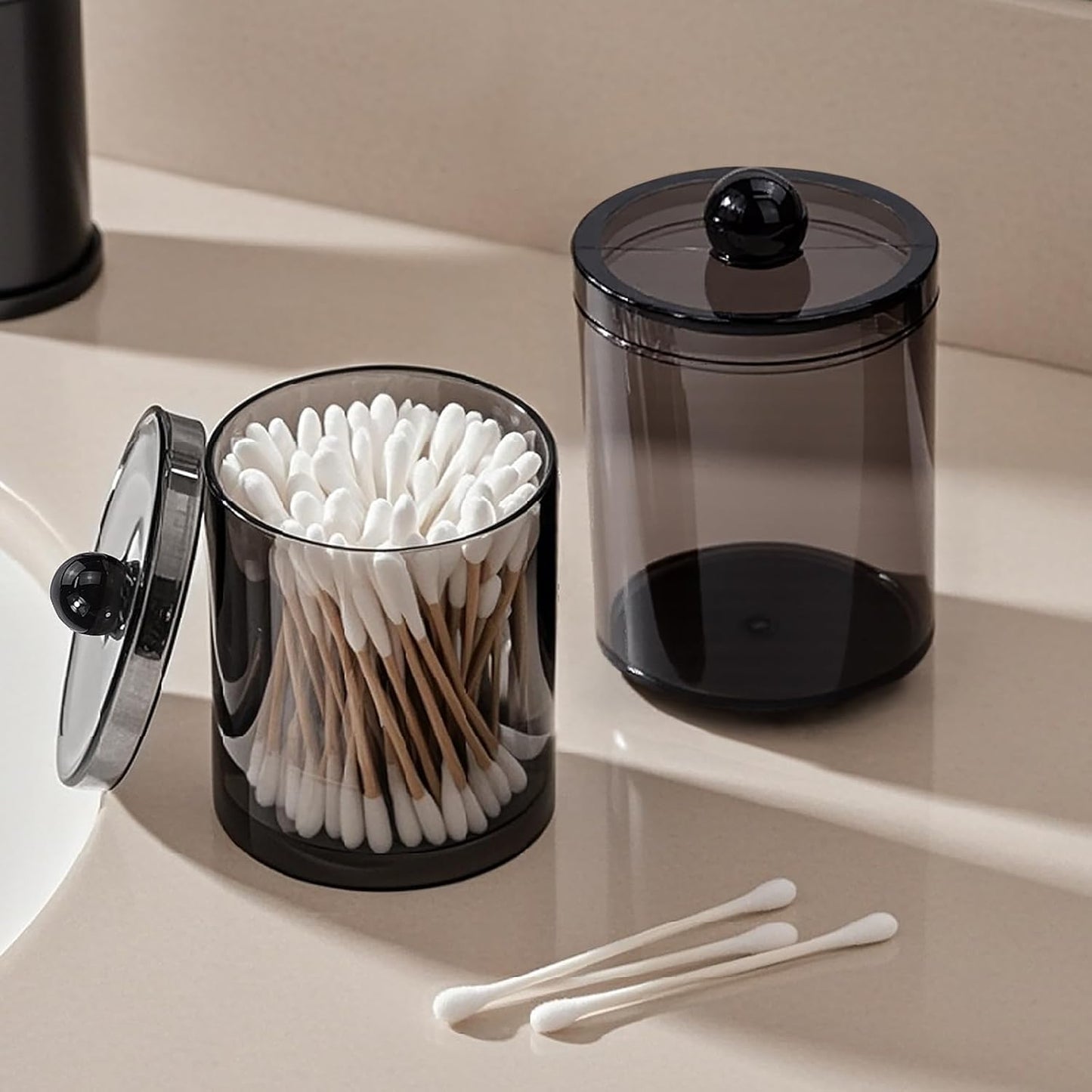 Skiennix 2-Pack Black Plastic Qtip Holder - Stylish Bathroom Organizer for Cotton Swabs & Accessories