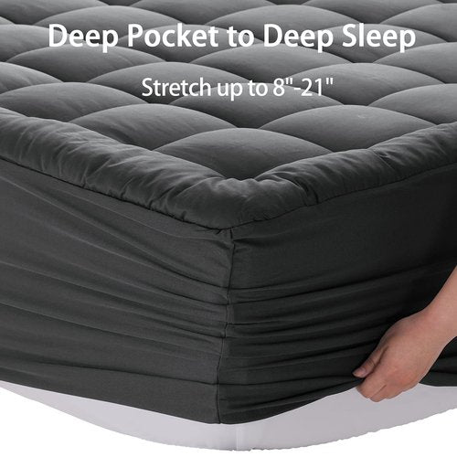 EASELAND Full Size Mattress Pad Pillow Top Cover Quilted Fitted Protector Cotton Top 8-21" Deep Pocket Cooling Mattress Topper (54x75 Inches, Dark Grey)