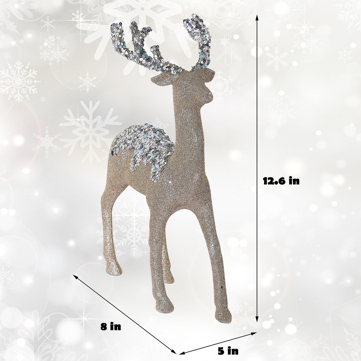 Juegoal Glitter Reindeer Figurines - Set of 2 Christmas Tabletop Decorations | 12.6" Plastic Elk Ornaments
