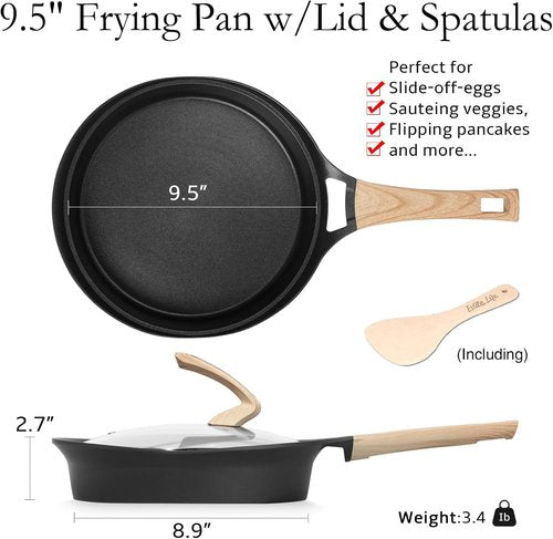 Eslite Life Nonstick Deep Frying Pan - Healthy Granite Coating, PFOA Free | 9.5 Inch Black Skillet