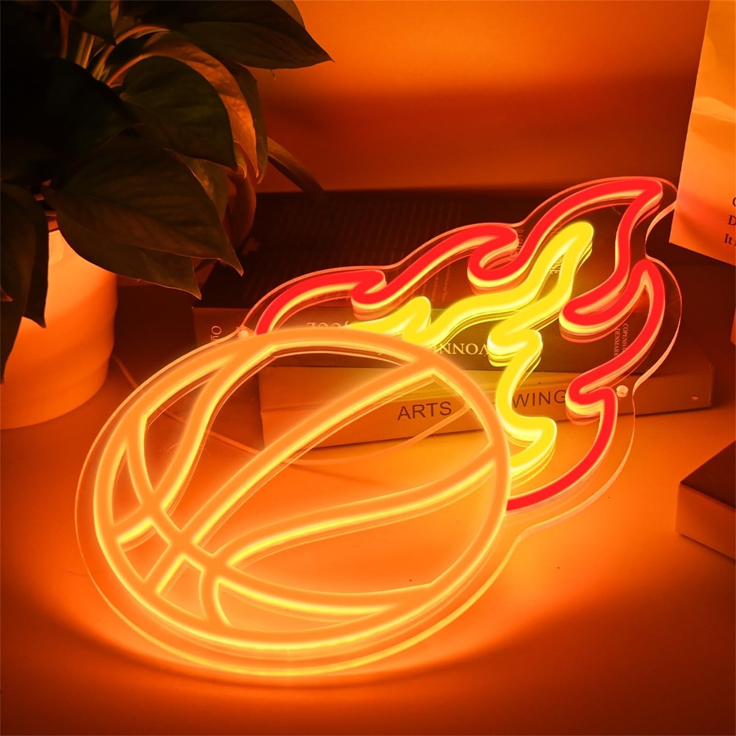 Basketball Neon Sign, Orange Red Yellow Basketball Fire Led Sign for Boys Bedroom Wall Decor, Dimmable Basketball Flame Light Up Sign for Man Cave Kids Gift Sports Fans Birthday Party Room Decoration