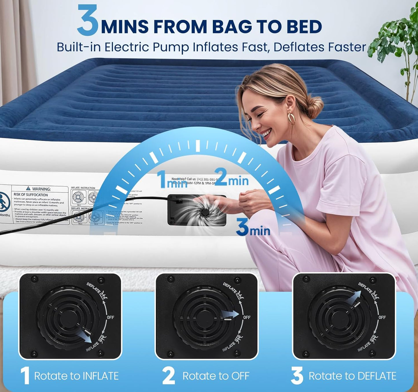 KINGJERRY Queen Air Mattress - Built-In Pump, 18" Raised Comfort, Leakproof Design | 800 lbs Capacity, Fast Inflation
